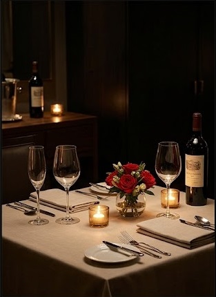 Intimate private dinner setting with candles